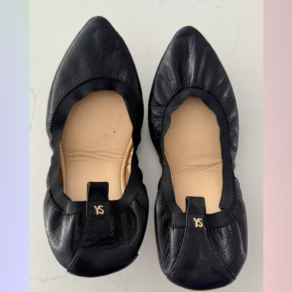 Yosi Samra Black Leather Pointed-Toe Ballet Flats – Size 8 - Picture 2 of 5